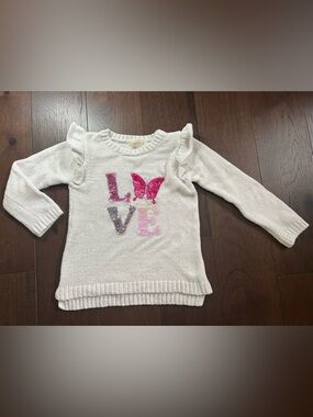 btween Cream Pullover with Pink Sequin 'LOVE' and Butterfly
